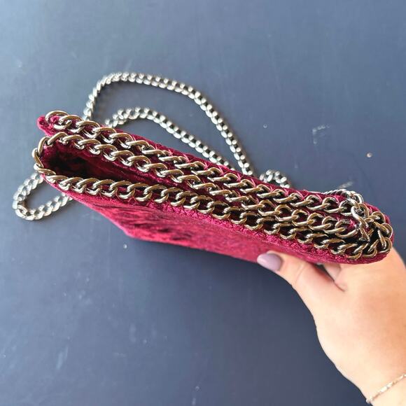 Burgundy Velvet Bag Gothic Gunmetal Silver Chain Crossbody Chelsea28 Nordstrom - Picture 8 of 11